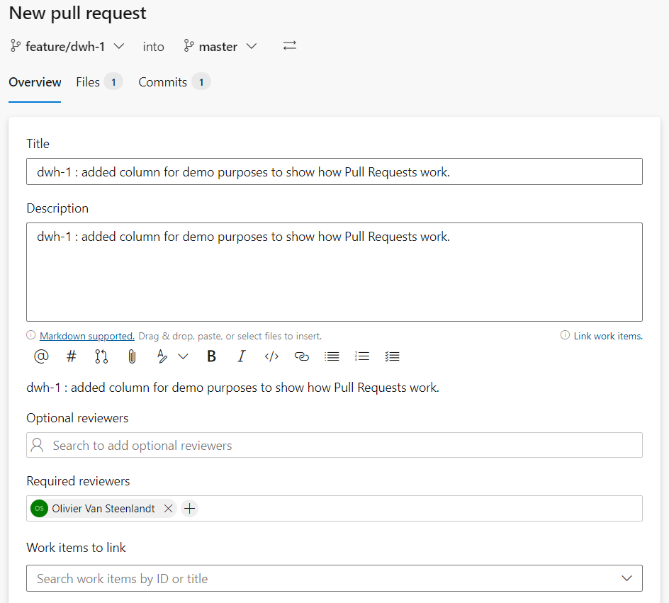 Azure DevOps Create a new Pull Request