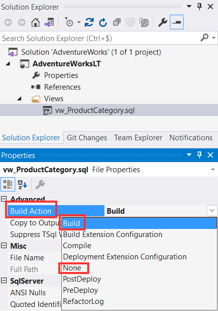 Visual Studio Database Project Build actions explained